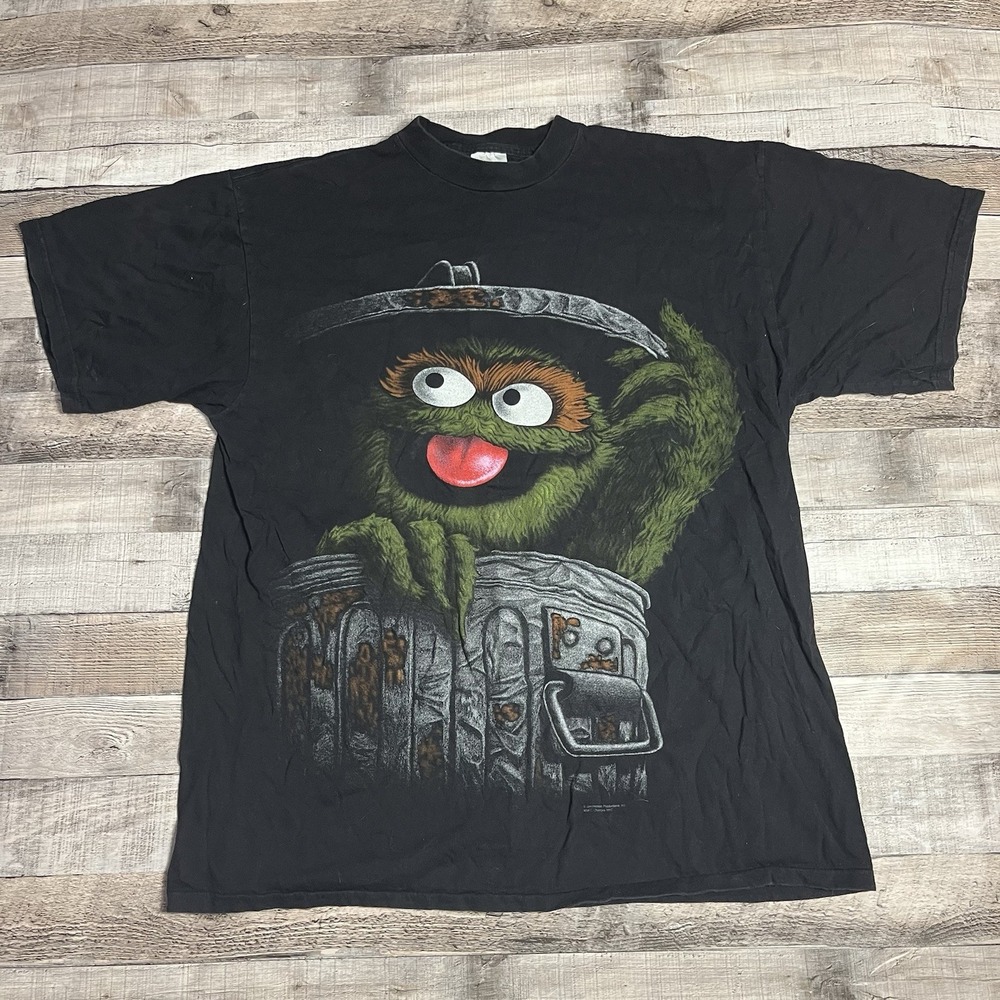 Oscar The Grouch Shirt XL Black Vintage 90s Blackout Sesame Street Jim Henson